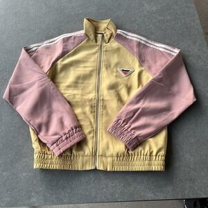 HOMME + FEMME‎ Track Jacket Mens Small Yellow Pink Zip Up Raglan Stripes Logo